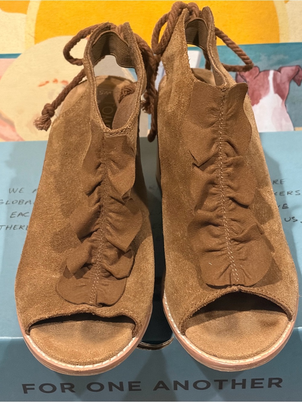 TOMS Brown suede open-toe bootie, size 5.5